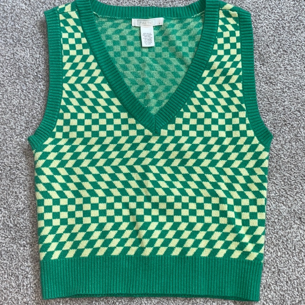 Green and yellow checkered sweater vest from Tilly’s. Never worn
